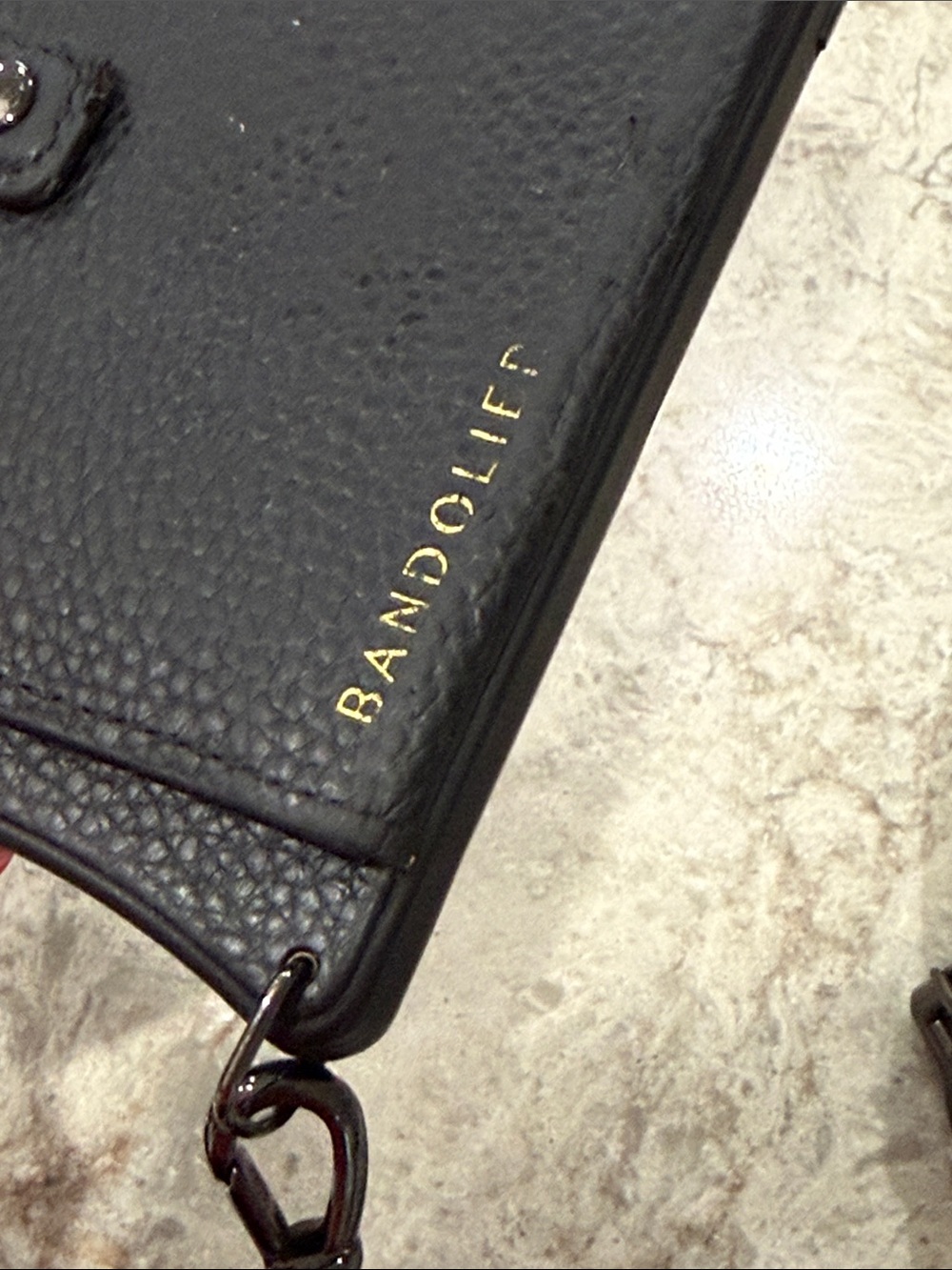 Bandolier Black Leather Crossbody Phone Case with Strap - Picture 6 of 11